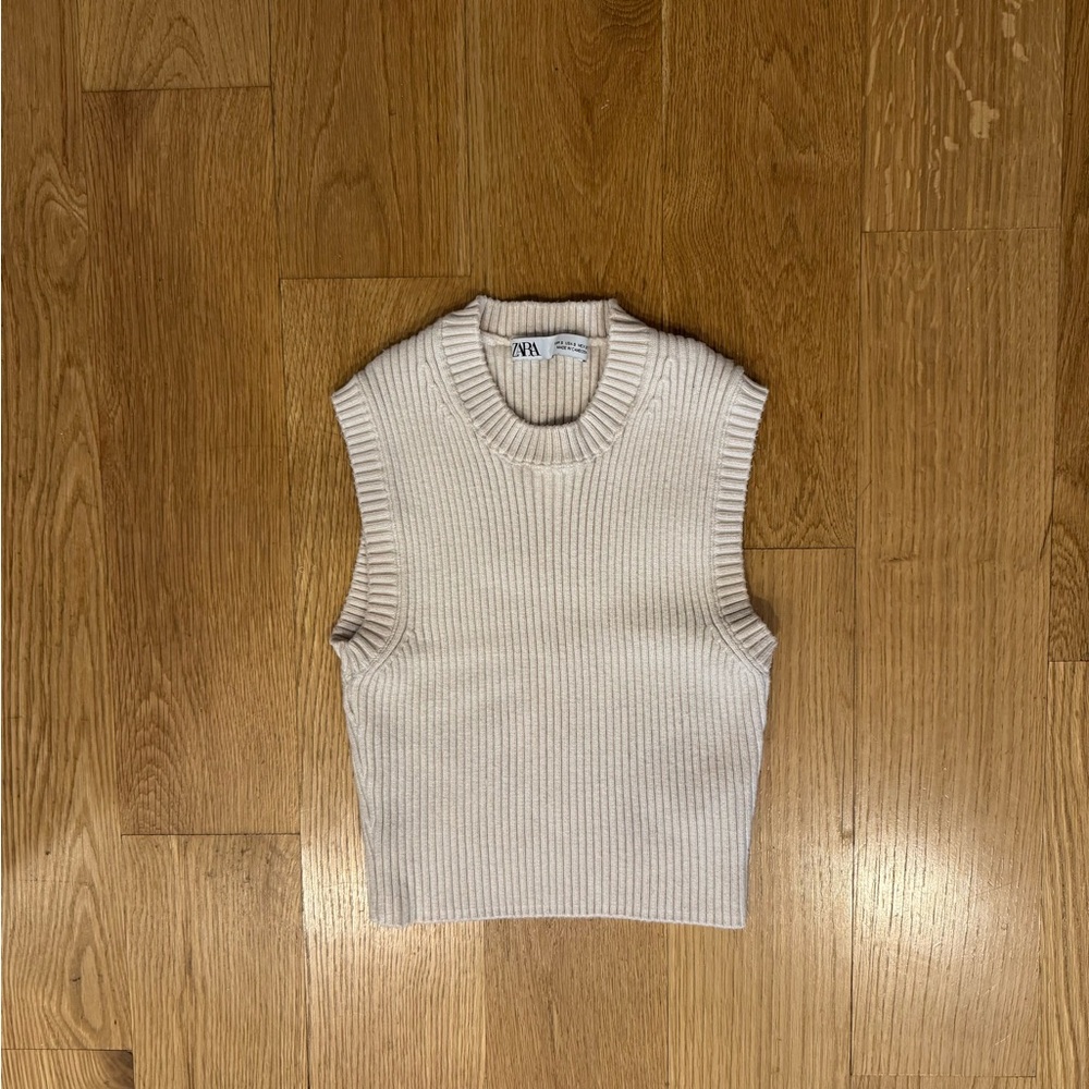 Zara Beige Ribbed Sweater Tank Top